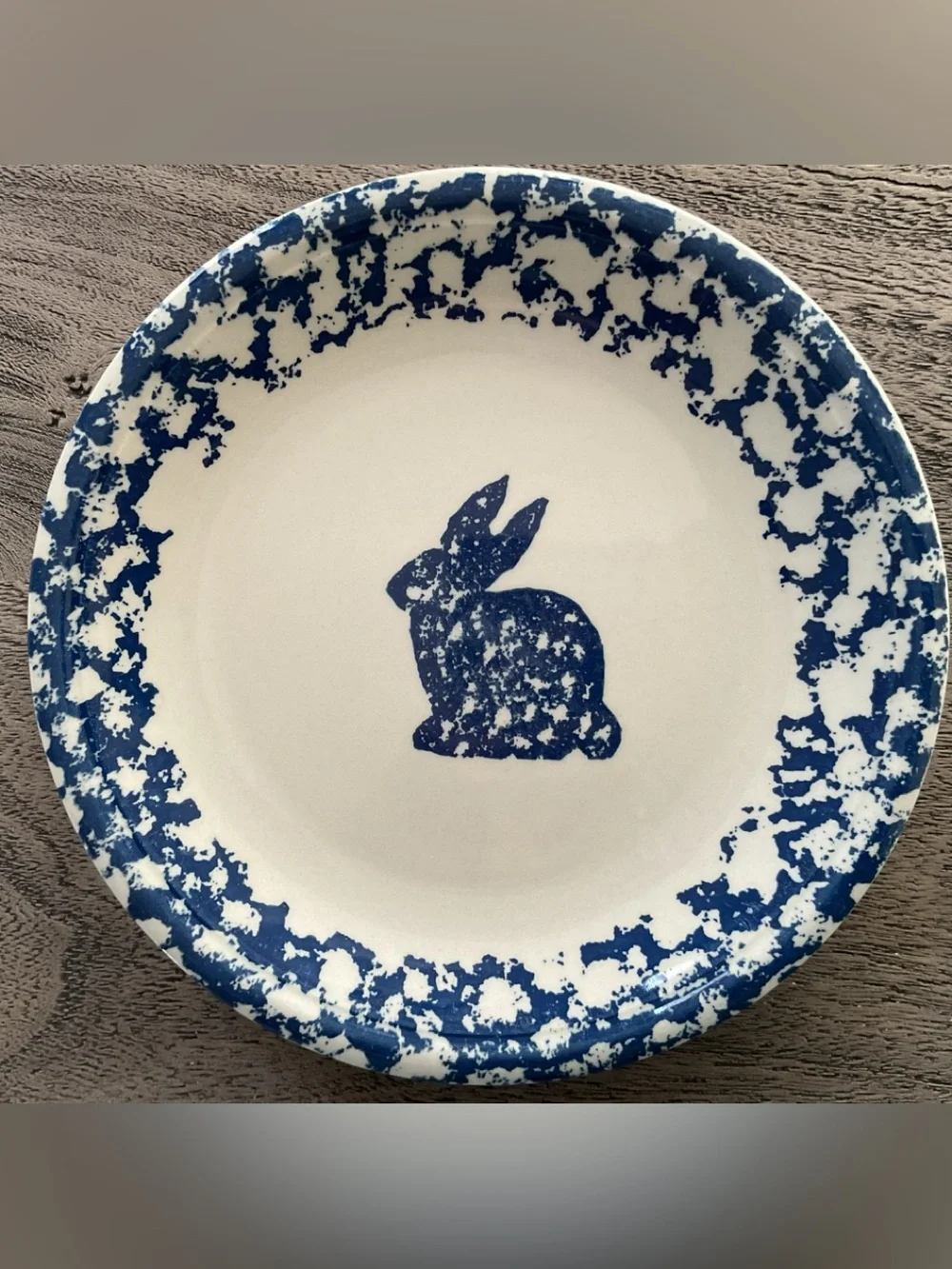 Vintage Tienshan Folk Craft Blue Sponge Rabbit Salad Dessert Plate, 7-1/4”